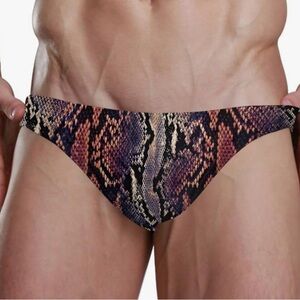 Men’s Bikini Swimsuit Bottoms NEW Size L with Drawstring Snakeskin Print